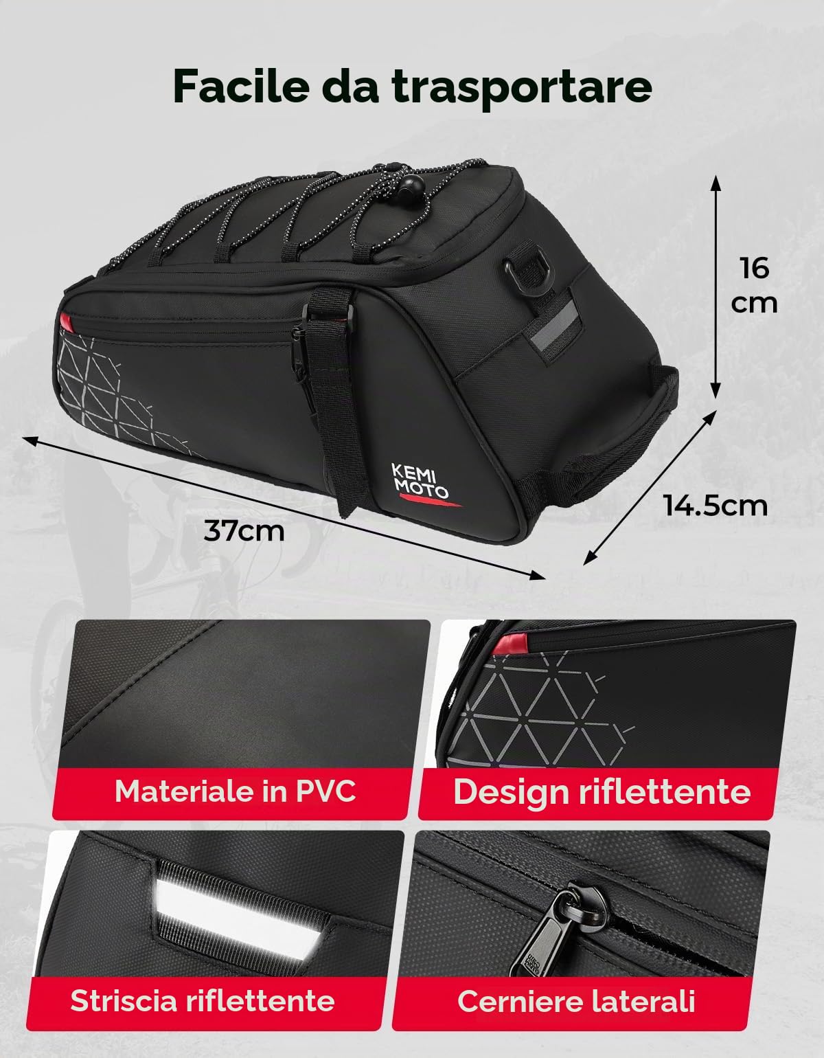 KEMIMOTO 2 in 1 8L Borse per Bici Posteriore Laterali Impermeabile in PVC per Bicicletta Strada Mountain Bike Nero