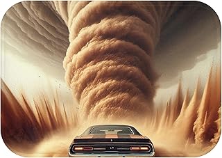 Premium Bath Mat - Muscle Car Vanishing into Colossal Sand Tornados with Memory Foam Microfiber and Anti-Slip Backing