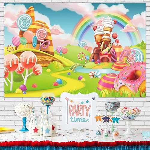 Miniatura 2 de telón de fondo de piruleta de 7 x 5 pies fondo de cabina de fotos Candyland fondo de fotografía temática de caramelo arcoíris para fiesta de primer