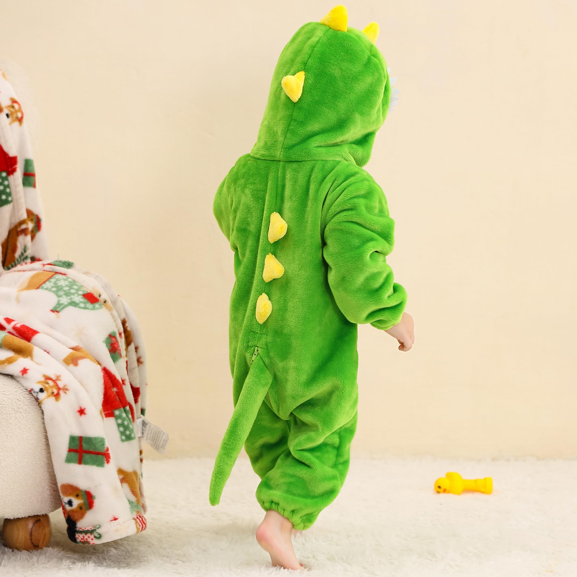Costume per Neonati e Bambini Tutina Animale in Flanella Pagliaccetto Cosplay con Cappuccio per Bambini 2-36 Mesi
