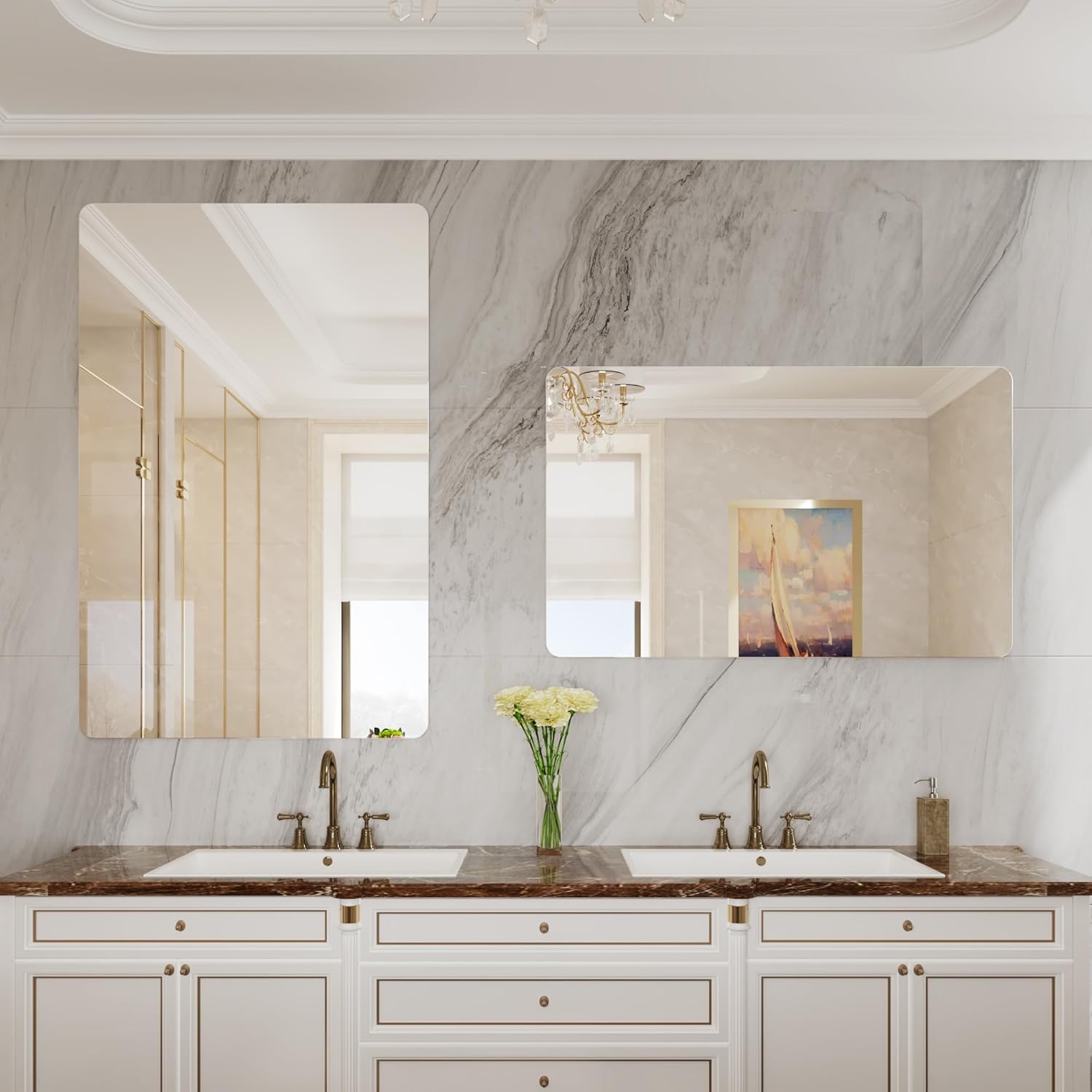 Frameless Mirror,Bathroom Mirrors for Over Sink,Beveled Mirror,Large Bathroom Mirror,Square Mirrors for Wall,36x55 in