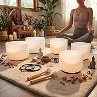 Vista 5 de Nuanchu 4 Pcs Crystal Singing Bowl Mallet Bowl Striker and O Ring Set, Include 2 Rubber Head Wood Handle Mallet with 2 Rubber O Rings for Playing