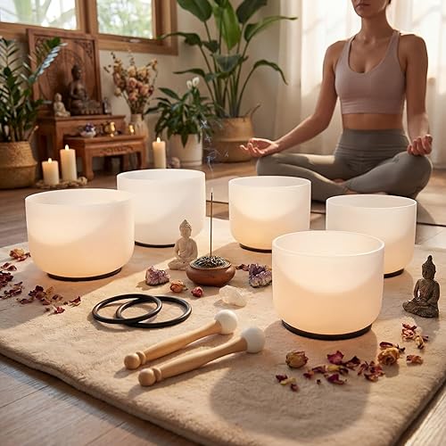 Miniatura 5 de Nuanchu 4 Pcs Crystal Singing Bowl Mallet Bowl Striker and O Ring Set, Include 2 Rubber Head Wood Handle Mallet with 2 Rubber O Rings for Playing