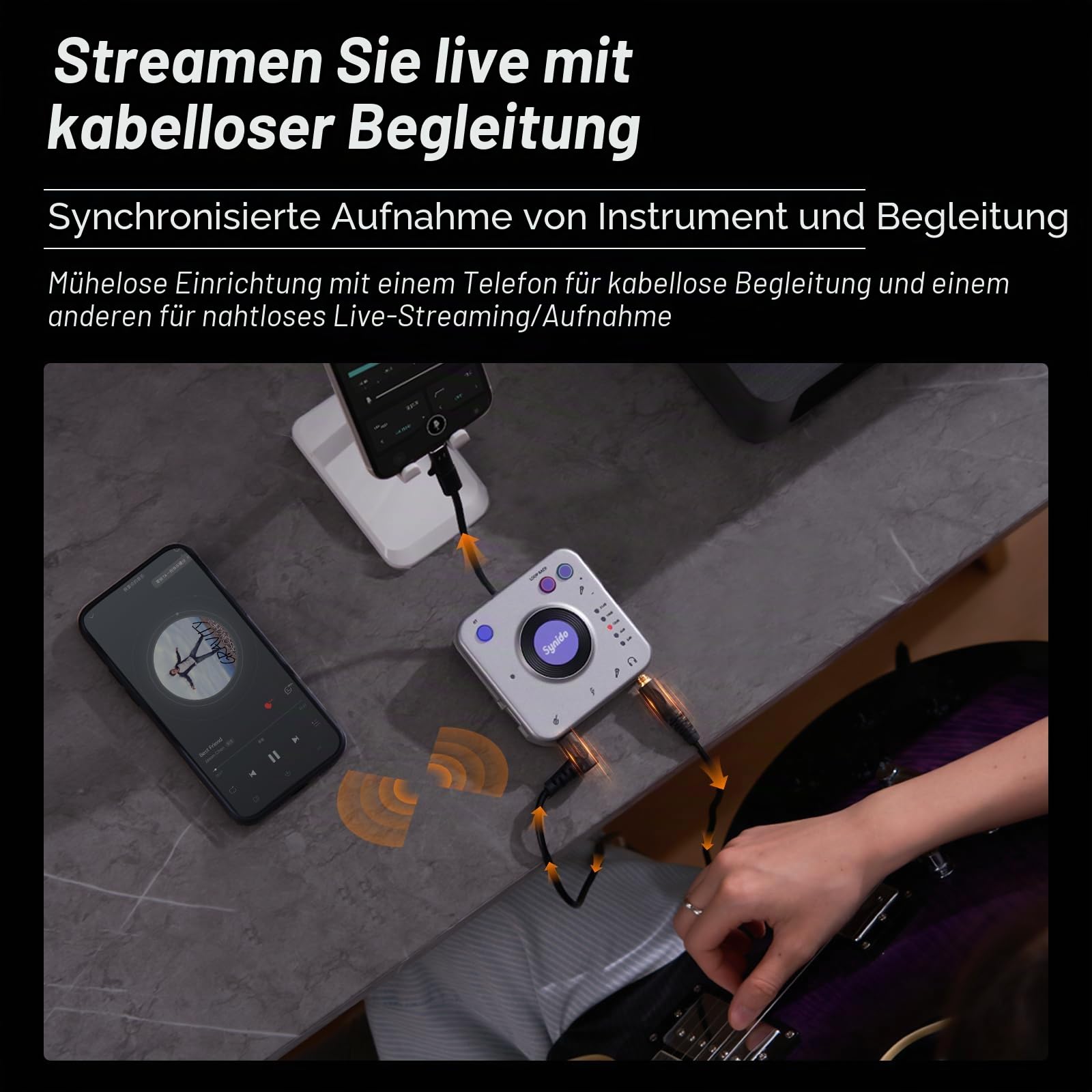 Synido Audio-Interface zum Aufnehmen von Musik mit Instrumenten-Verstärkungssteuerung, 24 Bit/96 kHz, tragbare HiFi-Audio-Schnittstelle, kommt mit USB-C, leichter Audioadapter für