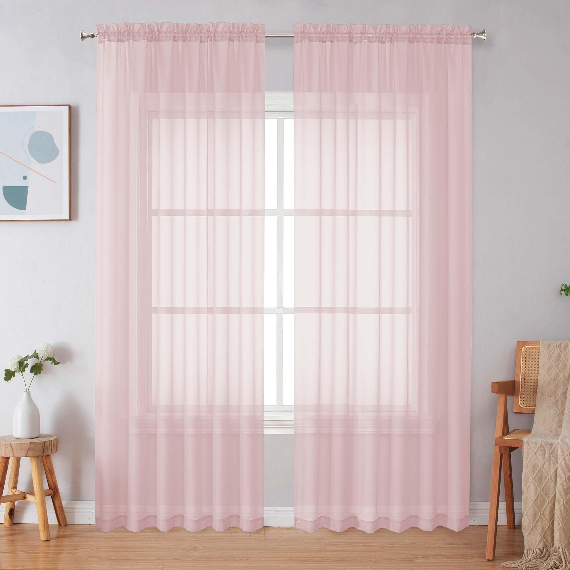 Simplebrand Blush Sheer Curtains 84 Inches Long 2 Panels for Bedroom