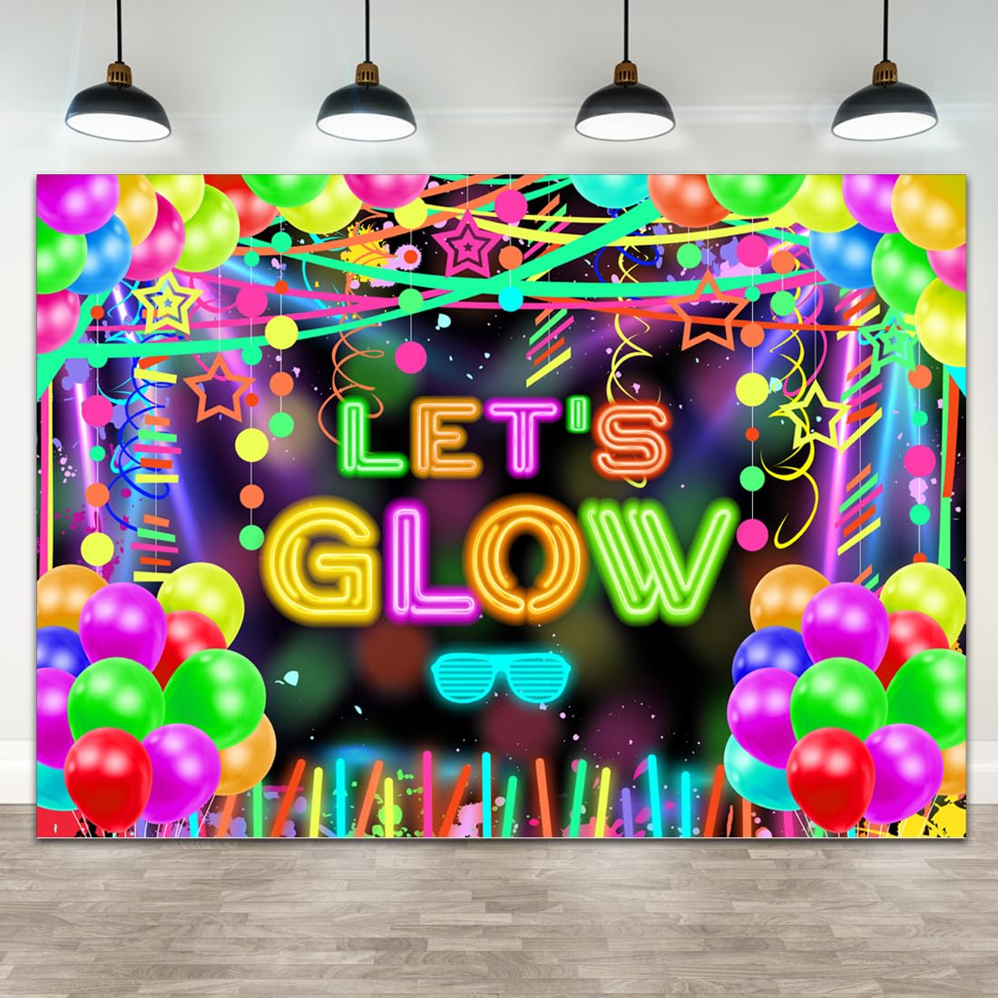Wollmix Neon Glow Party Decorations Supplies Backdrop 7x5ft Glow in The Dark Let's Glow Banner Photography Background Sleppover Birthday Graffiti Splash Paint Black Light Kids Photo Booth