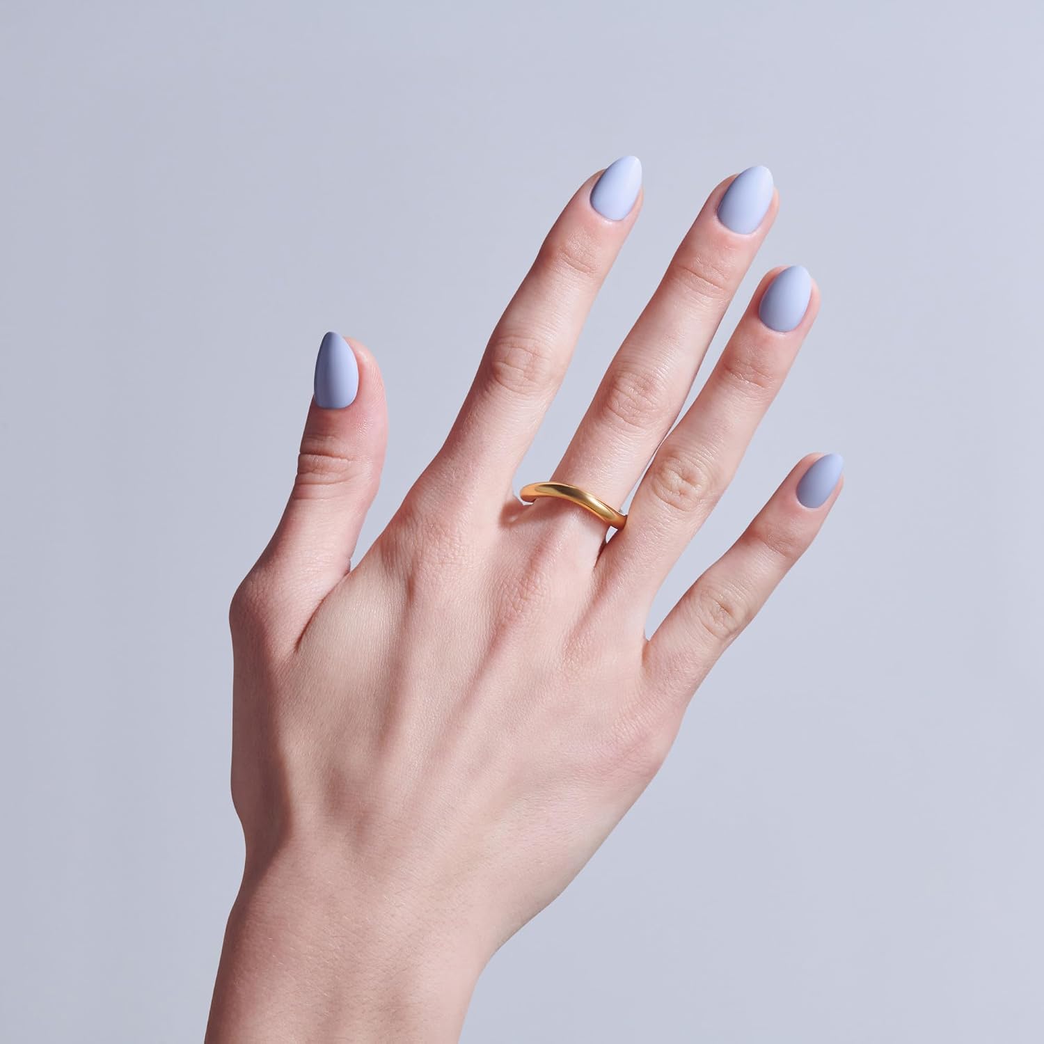 Kiss Core, Press On Nails, Nail glue included, 'Flee', Blue, Short Size, Almond Shape, Includes 32 Nails, 2g Glue, 1 Manicure Stick, 1 Mini File