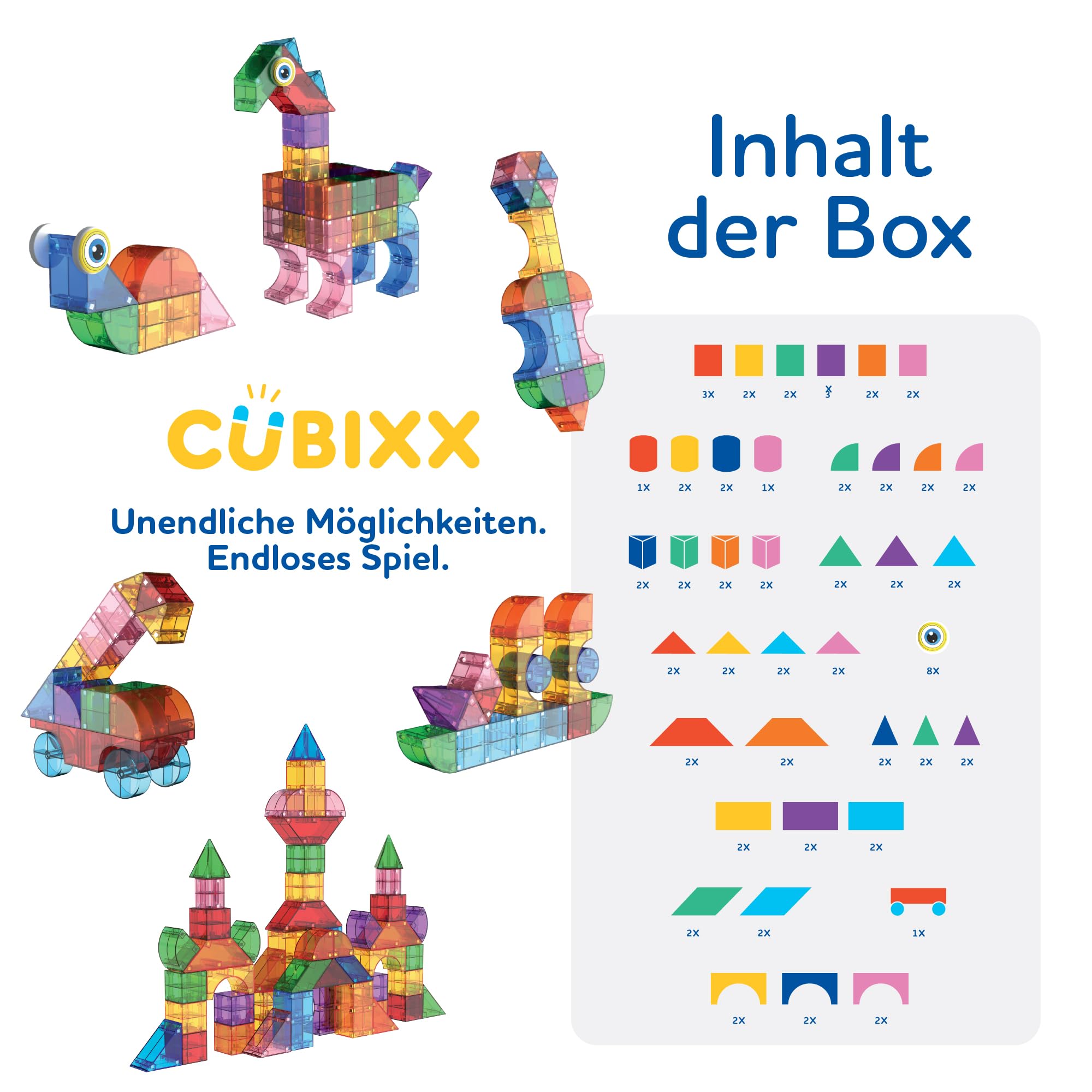 Cubixx - 3D Magnetische Bausteine für Kinder ab 3+ Jahren, kreatives Lernspielzeug in einem 85-teiligen Set, magnetisches Konstruktionsspielzeug für Mädchen und Jungen, Montessori STEM Spielzeug
