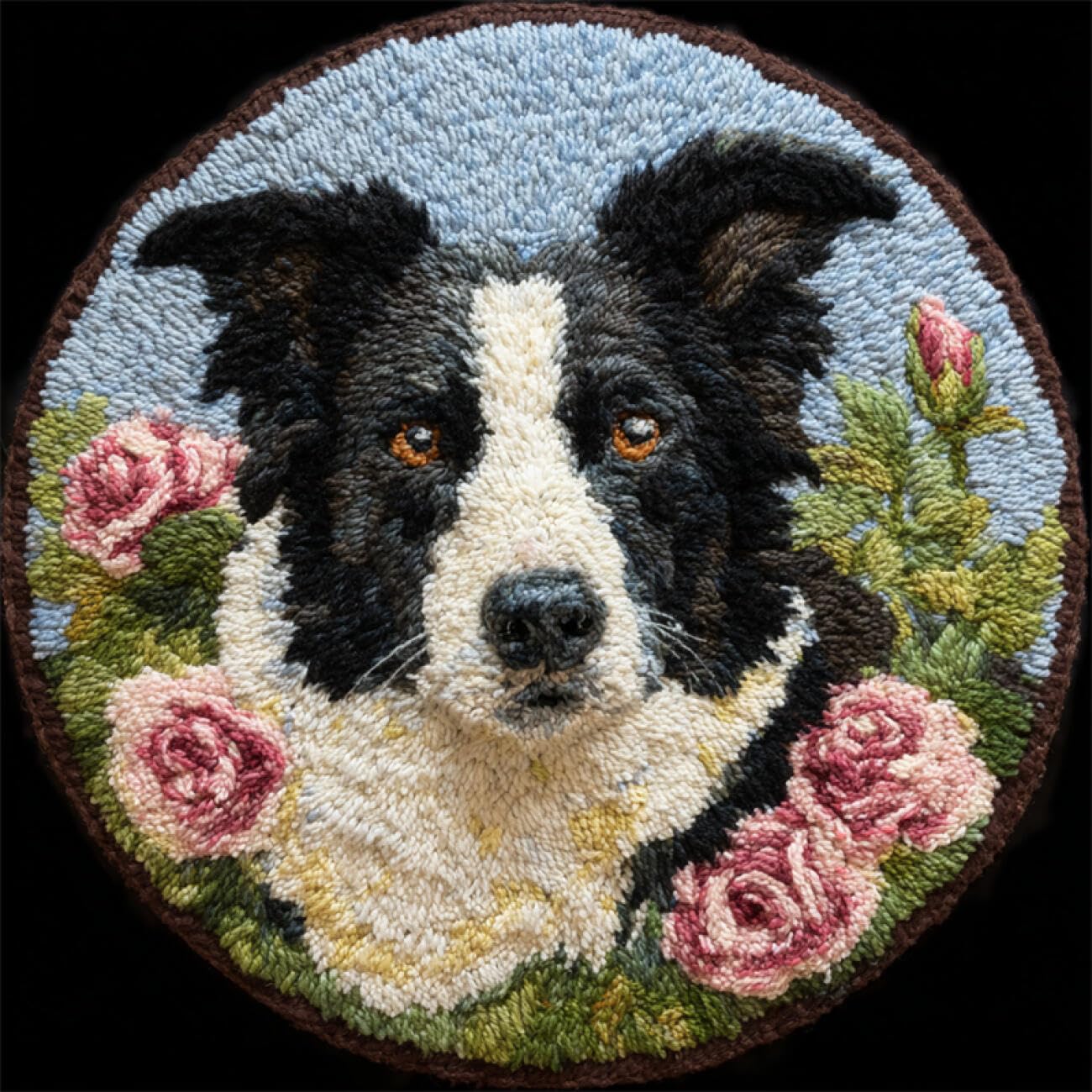 Kitquiver Dog Animal Rug Making Kits Cartoon Border Collie Knitting Kits for Adults Latch Hook Canvas DIY Rugs Crochet Yarn Set Embroidery Kit 100x100cm