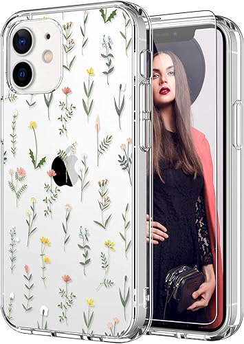 ICEDIO Funda para iPhone 15 Pro con protector de pantalla, transparente y con patrones modernos de moda, diseñada para niñas y mujeres, funda