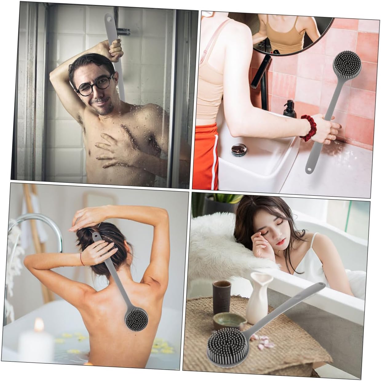 2pcs Silicone Back Scrubber with Long Handle for Shower, Soft Body Brush for Exfoliating and Deep Cleaning, Bath Scrubber for Men and Women, Suitable for Shower and Bath Use