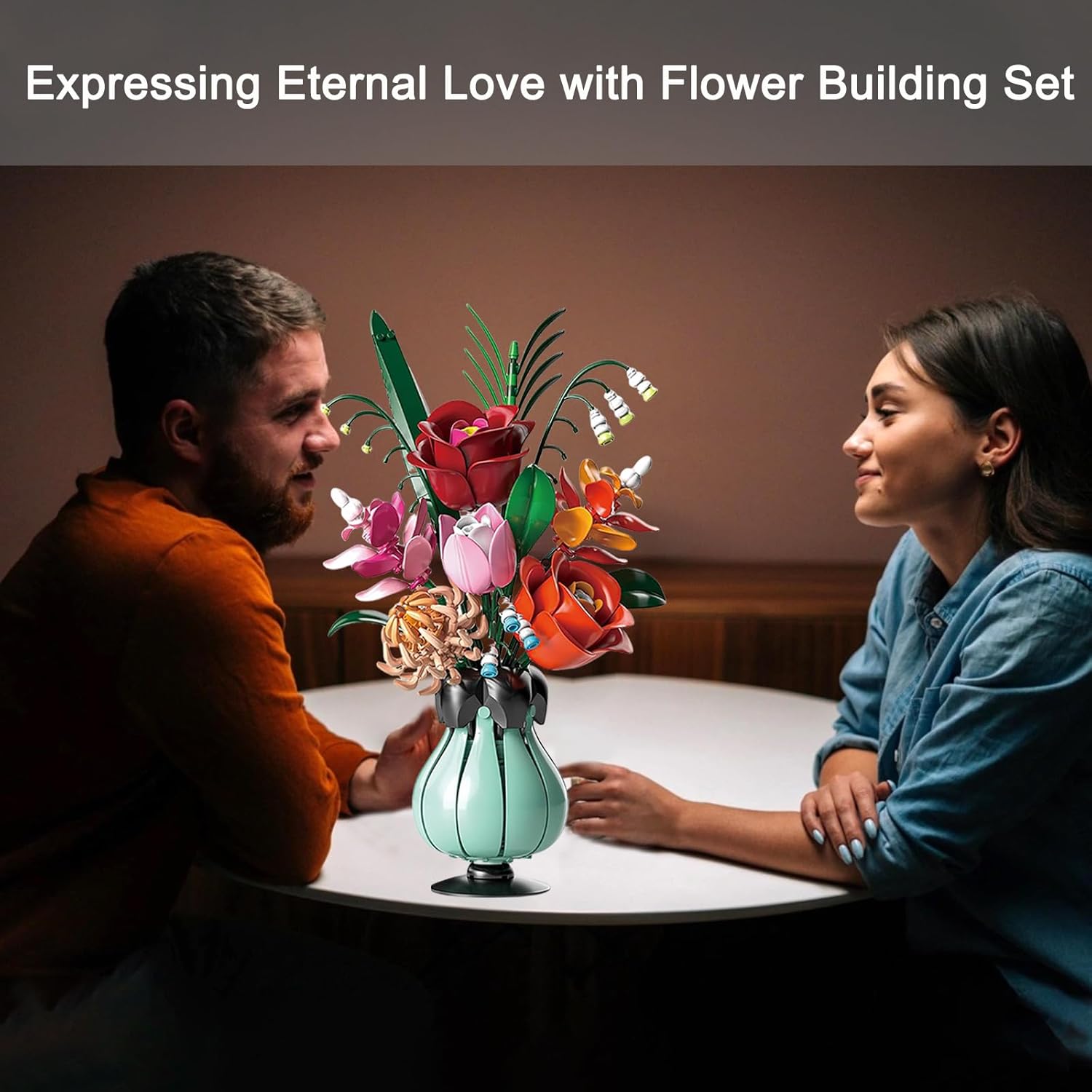 Flower Bouque Building Set with Vase, 566 PCS Wildflower Botanical Collection Building Block Toy, Artificial Flowers for Home Decor, Gift for Valentines’ Day Christmas Birthday