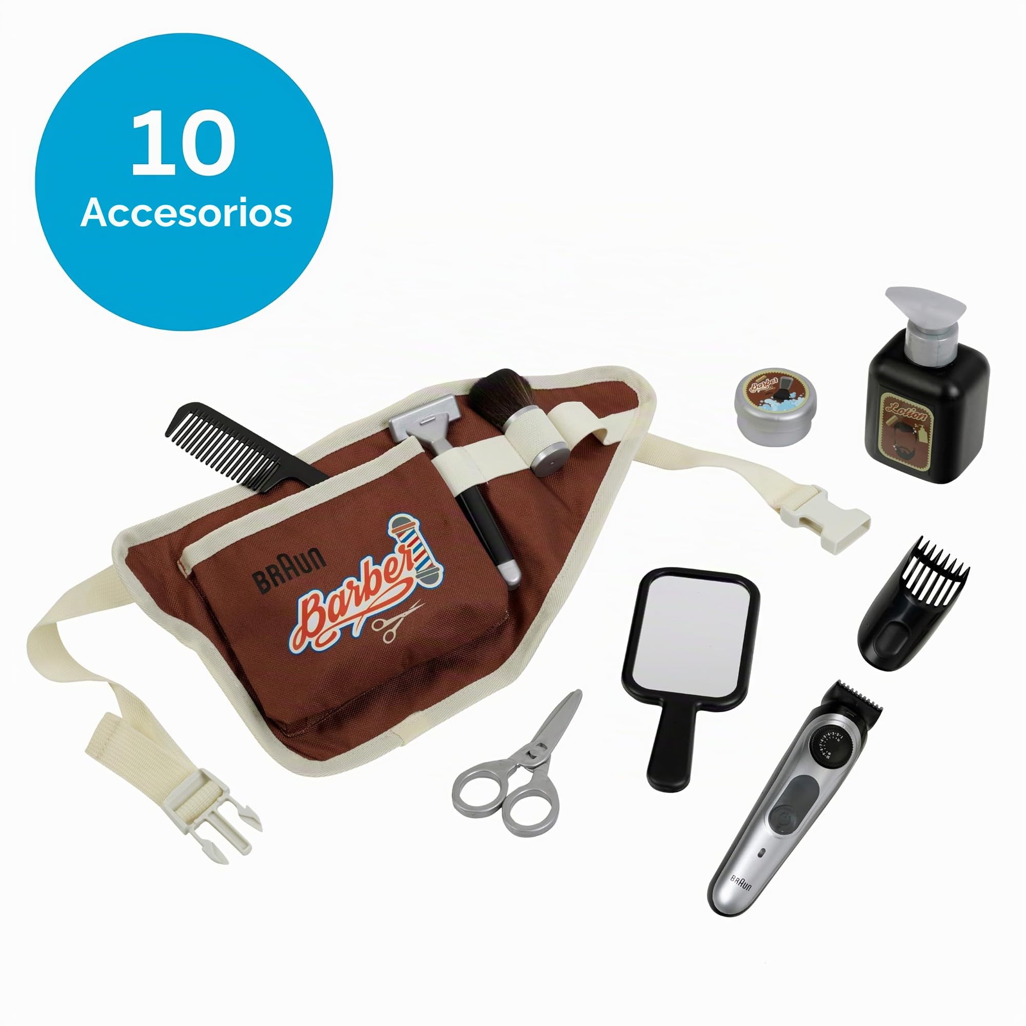 Theo Klein 5838 Braun Set de barbería I Riñonera con múltiples Utensilios de barbería I Afeitadora eléctrica de Juguete I Juguete para niños a Partir de 3 años