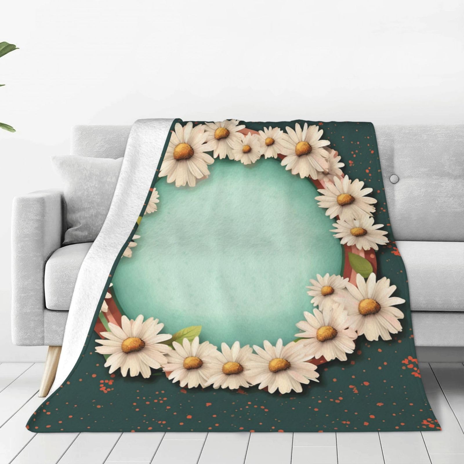 with Daisies and Frame Throw Blanket for Couch, Plush Fuzzy Soft Flannel Blankets and Throws for Sofa, 40"x30" Bed Blankets for Travel Camping Chair, All Season Warm Fleece Blanket