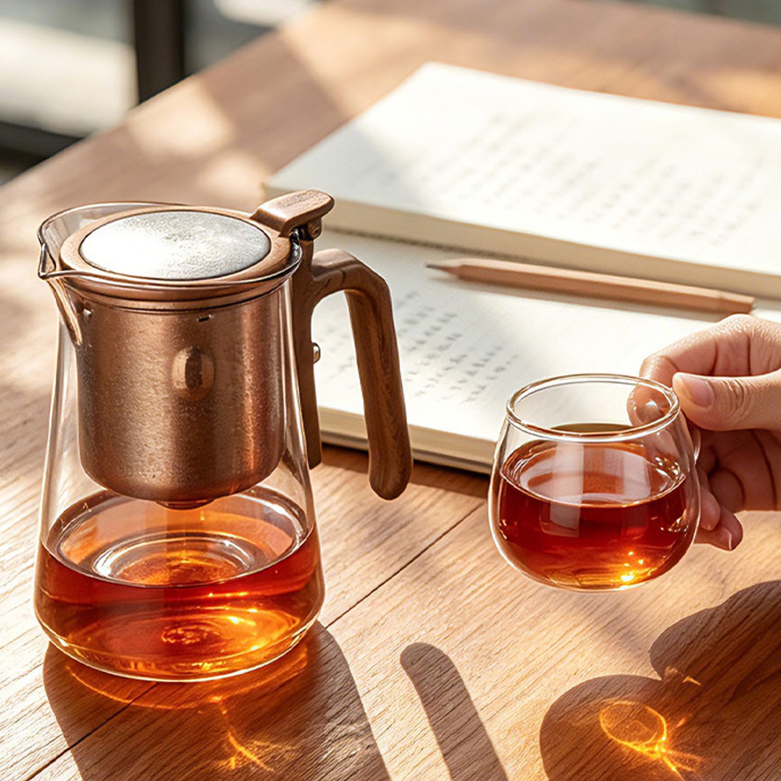 Pssopp Tetera de Vidrio con Infusor, Tetera con Tapa Abatible Magnética, 600 Ml, for té e Infusiones