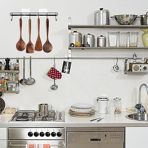 Miniatura 5 de Paquete de 2 ganchos adhesivos de pared para cocina, colgador de cucharas para colgar espátulas de cocina, cucharas medidoras, ahorro de espacio,