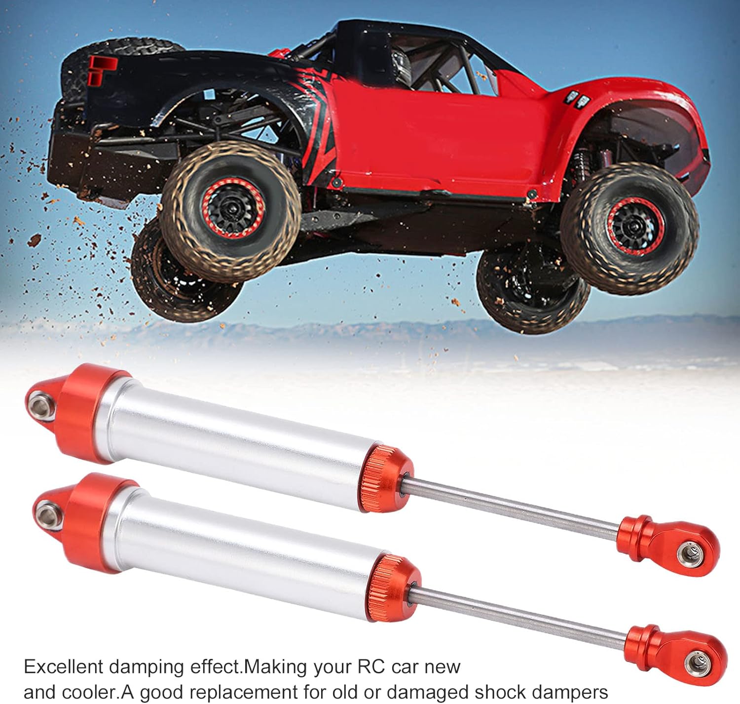 RC Shock Damper, 2PCS RC Car Shock Damper Metal Shock Damper Without Spring for TRAXXAS UDR 1/7 RC Car(red)