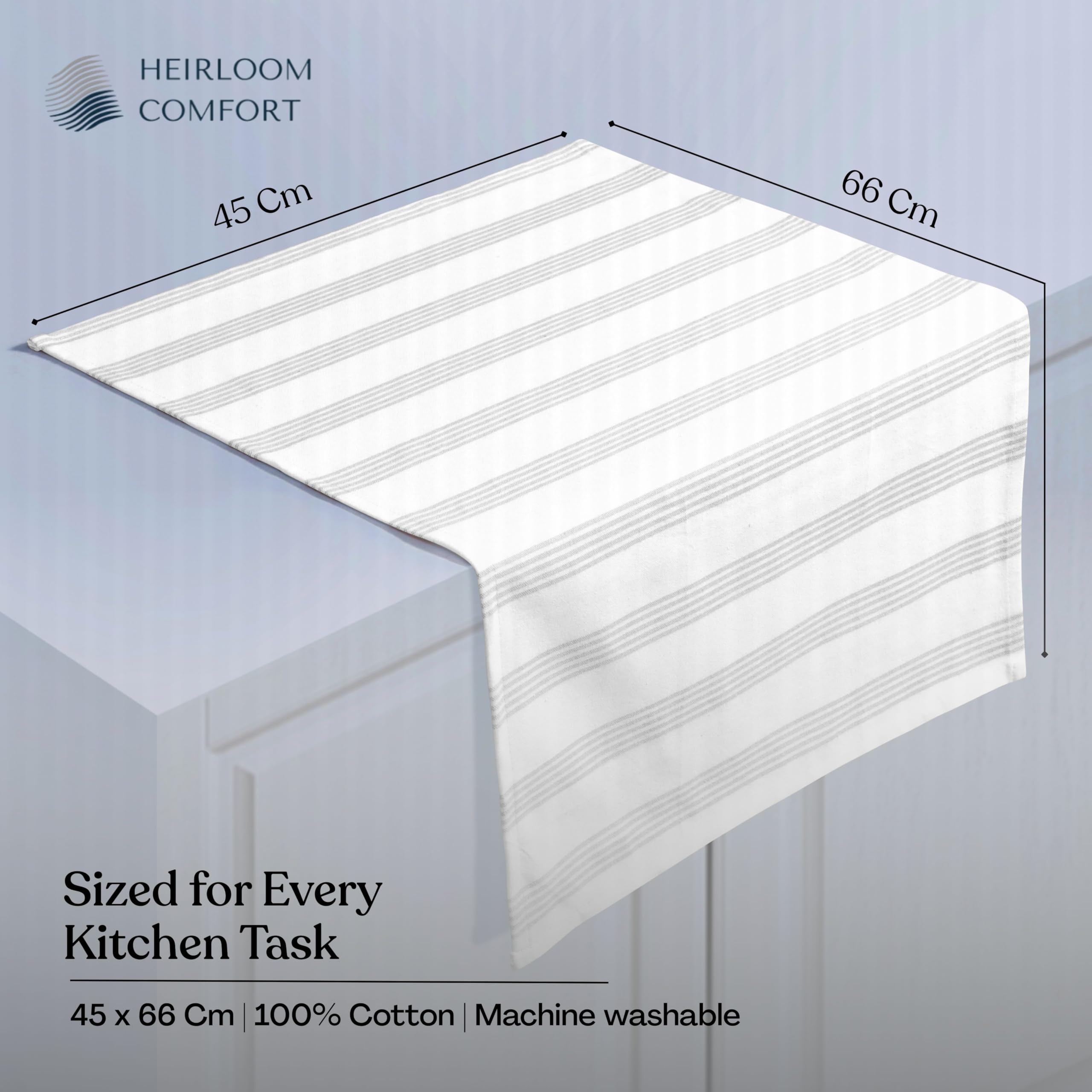 HEIRLOOM COMFORT Ash Gray Striped Dish Towels 3 Pack, Ultra Absorbent, Multi Pin Stripe Towel Set - Image 4