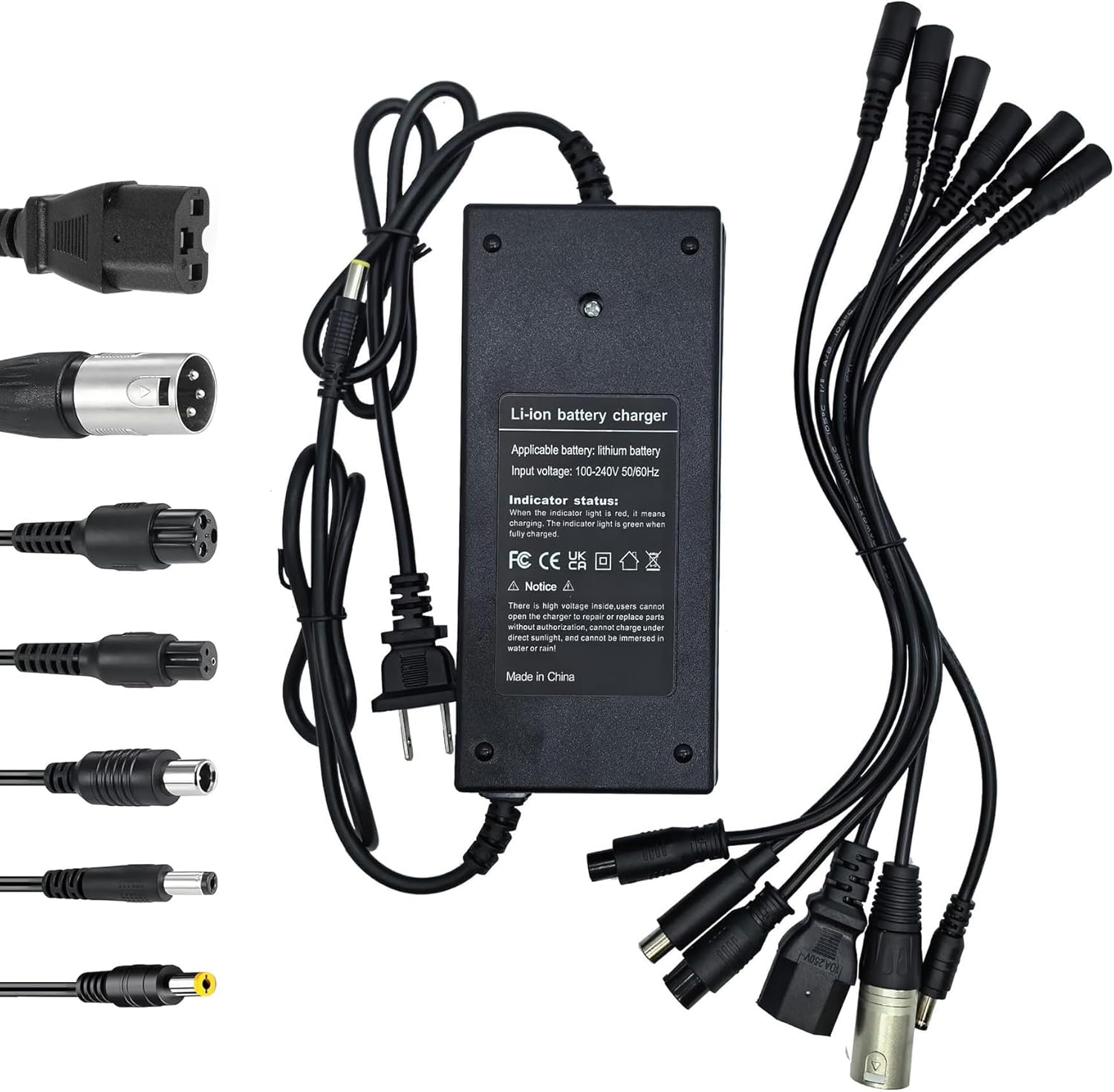 48V Battery Charger Adapter for E-Scooter E-Bike, 7-in-1 Connectors for Rad Power, Lectric XP, Sondors, Pedego, Inokim, Isinwheel, Apollo, Varla, 54.6V 2A