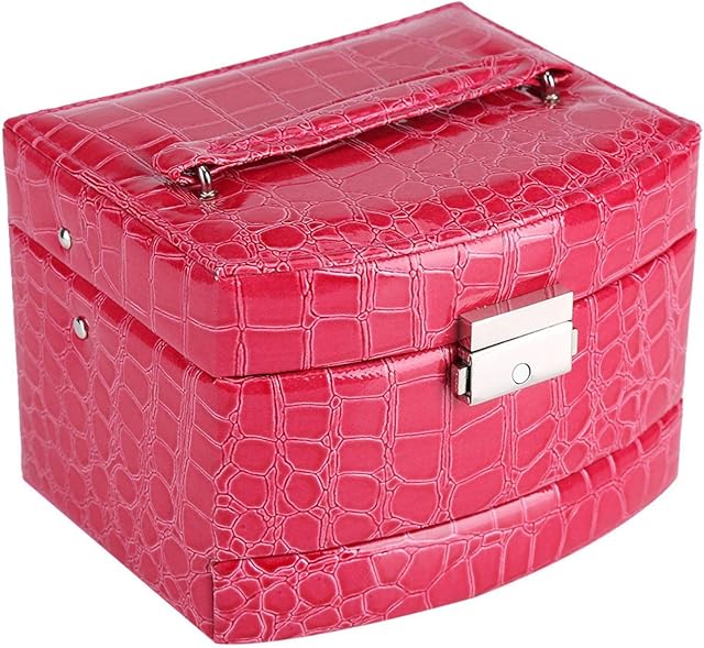 Yosoo Health Gear 3 Layers Jewelry Box for Women, Jewelry Organizer with 2 Drawers, Necklace Rings Storage Box Case with Mirror for Rings, Earrings, Necklaces and Lady Gift(rose red)