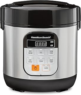 Hamilton Beach Compact Multi Cooker, 1.5 Quart, with Rice Cooker, Egg Cooker, Slow Cooker, Food Steamer and Cereal Functio...