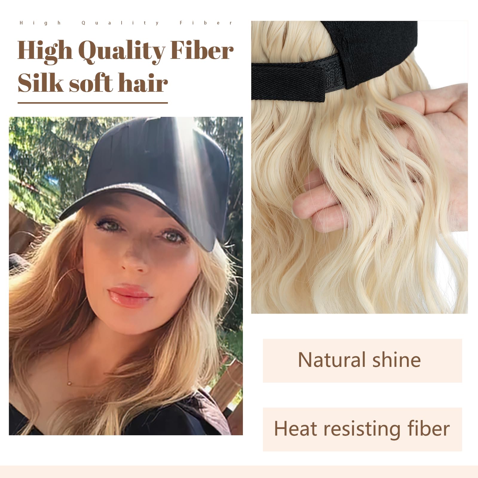 8 Inch Baseball Cap With Hair Extensions BOB Synthetic Hair With Attached Black Hat With One Piece Hair Extensions For Women - Image 4
