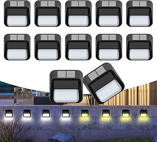 Solar LED Fence Lights 12 Pack,Outdoor IP65 Waterproof Upgraded Solar Deck Lights,2 Lighting Modes Suitable for Deck Steps Railing Wall Terrace Stairs Yard and Driveway Path(Warm+Cool White)