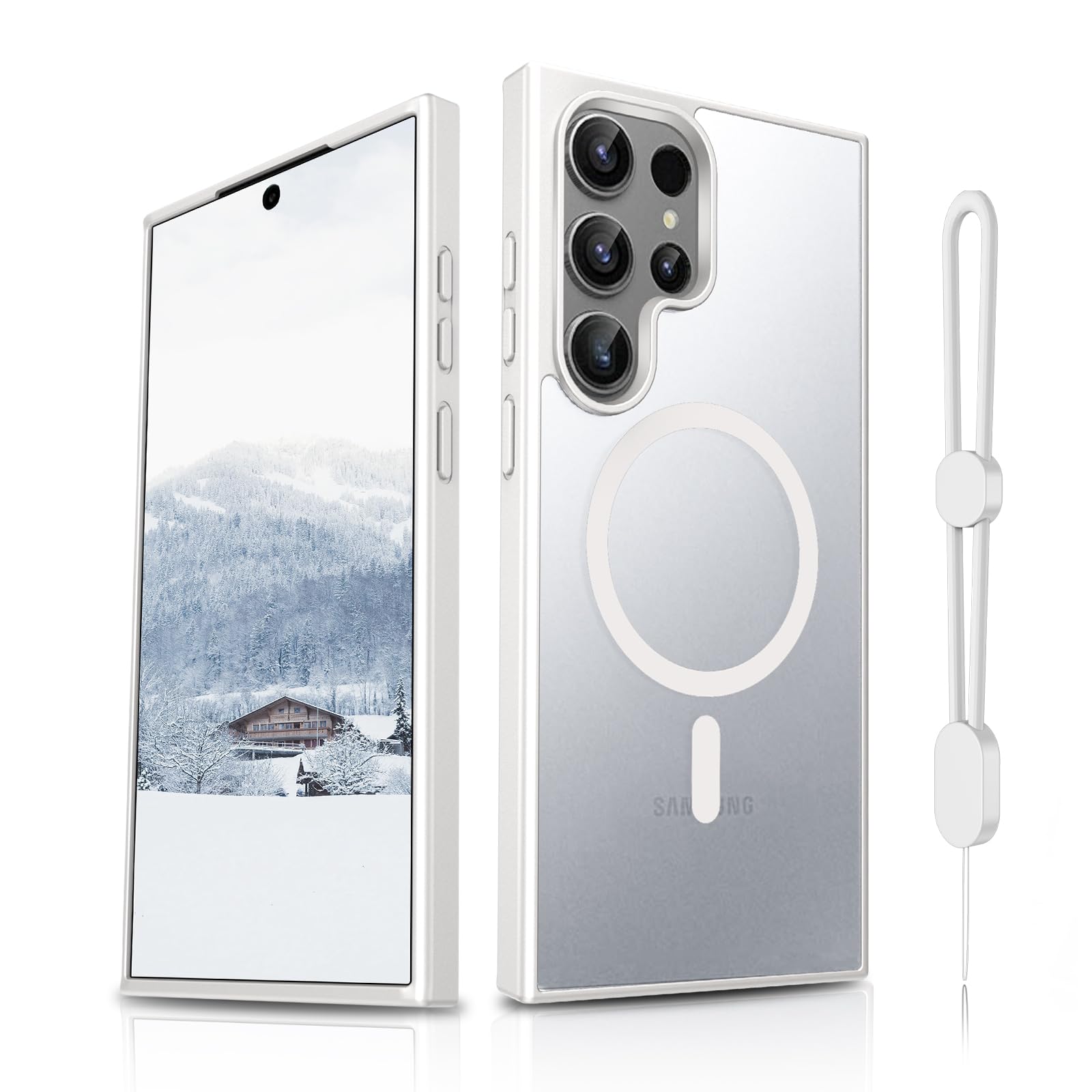 Dizn Magnetic Case for Samsung Galaxy S23 Ultra Case,[Not Fit S23],Compatible with MagSafe,with Strap,Matte Translucent Cover &amp; Military Grade Shockproof Protection,Magnetic Funda Para S23 Ultra,White