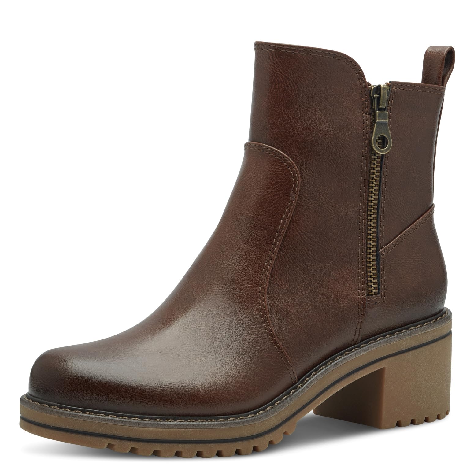 MARCO TOZZI Women's Vegan Ankle Boots with Heel with Zip, Chestnut, 8.5 UK