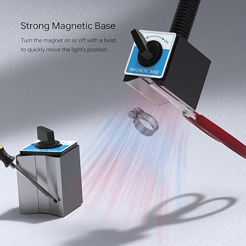 Miniatura 5 de Luz magnética, 1200 lúmenes, 120 V, luz de trabajo flexible de cuello de cisne con base magnética ajustable para fresado CNC, máquina de coser,