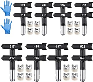 16-Pack Airless Paint Sprayer Tips Set with 1-Pair Gloves, Reversible Nozzle Tips & Seals for Painting Homes, Fences, Furniture - Fits Most Airless Paint Sprayers (Spray Range 2-14 Inches)