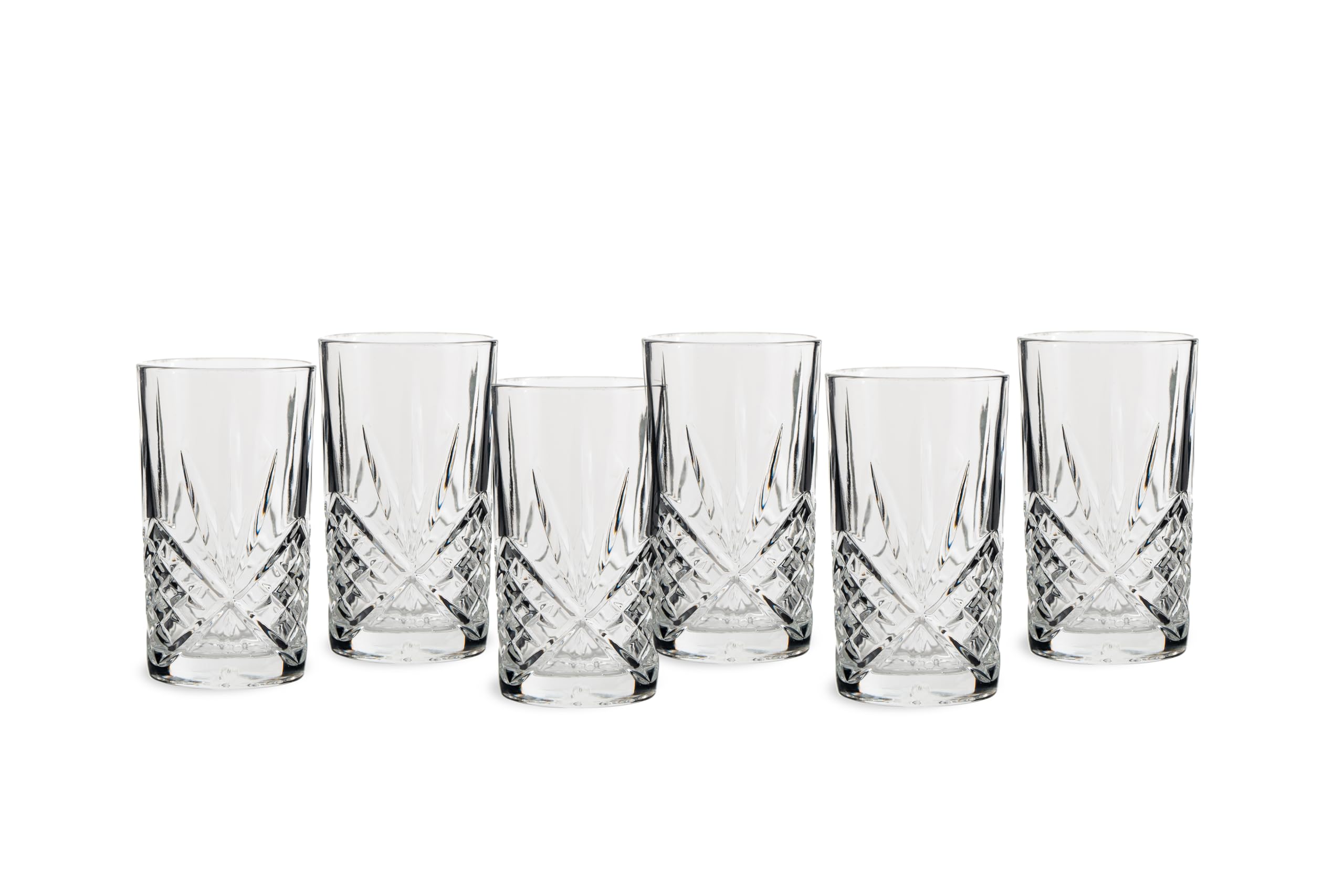 ECHTWERK bicchieri da long drink, 6 pezzi, 350 ml, bicchieri highball in robusto cristallo, aspetto tagliato con struttura a rilievo, forma cilindrica, lavabili in lavastoviglie, 13,8 x 7,7 cm