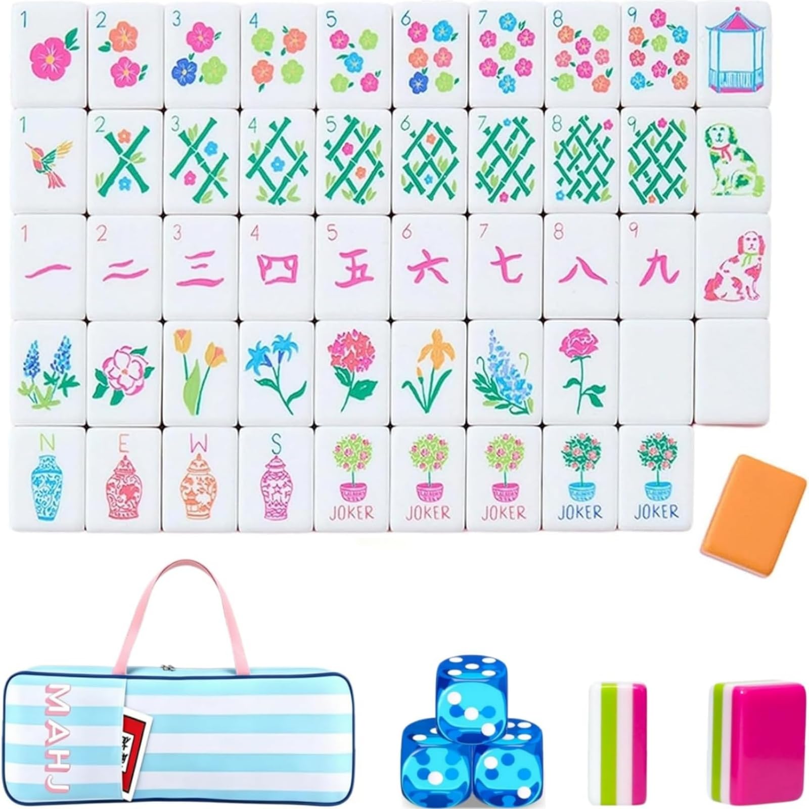 Pealeaf 4 Layer Mahjong Tiles Set - Complete American Mahjong Tiles Set with 160 Acrylic Tiles and Carrying Bag, Full Size Strategy Board Game for Adults, Family Game Nights and Social Play (J)