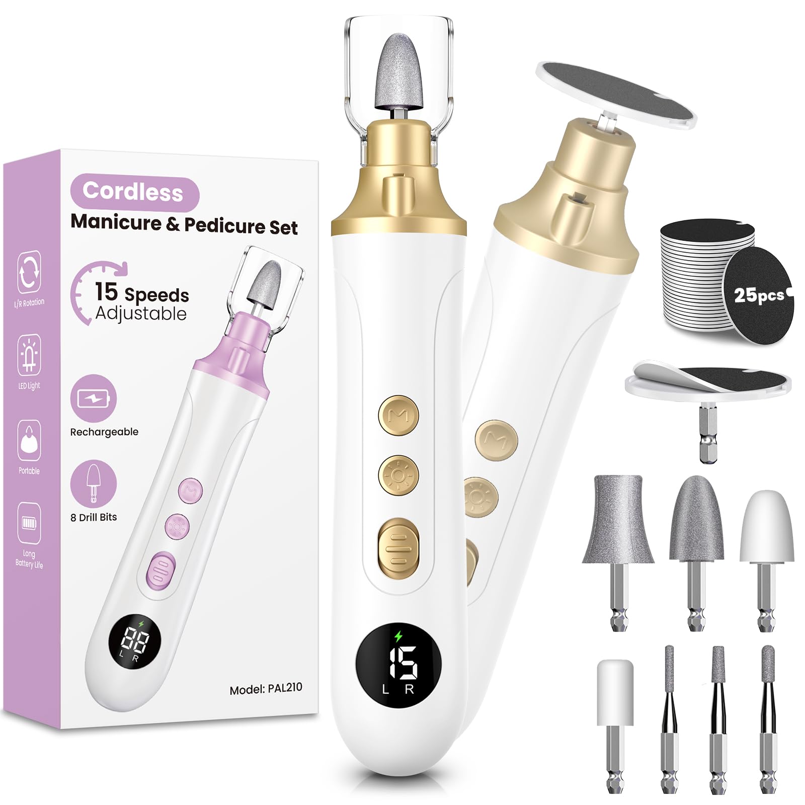 Electric Nail File, Cordless Nail Drill Machine 15 Speeds
