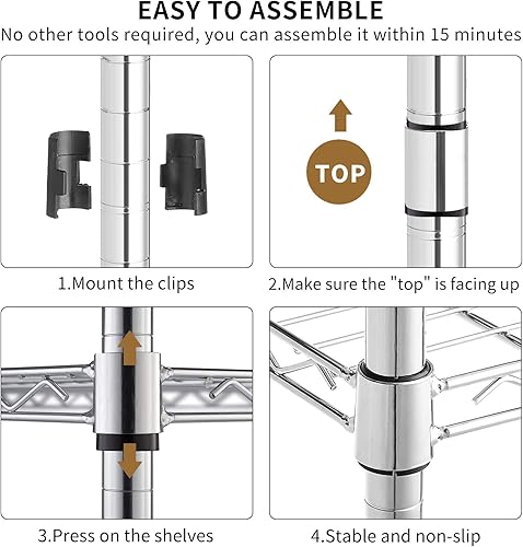 Miniatura 8 de YYkokocat Estantes de almacenamiento ajustables de 6 niveles, estantería de alambre resistente con ruedas, estante de capa de metal de 2100 libras,