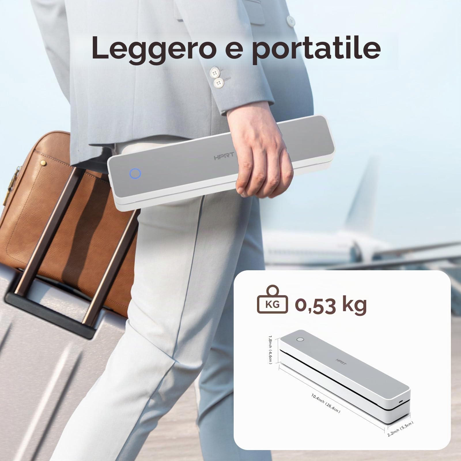 HPRT Stampante portatile wireless per viaggi, supporta 8,5 x 11 US Letter&A4 carta termica A4, stampante termica Bluetooth senza inchiostro 300 DPI, compatibile con telefoni e laptop Android e iOS