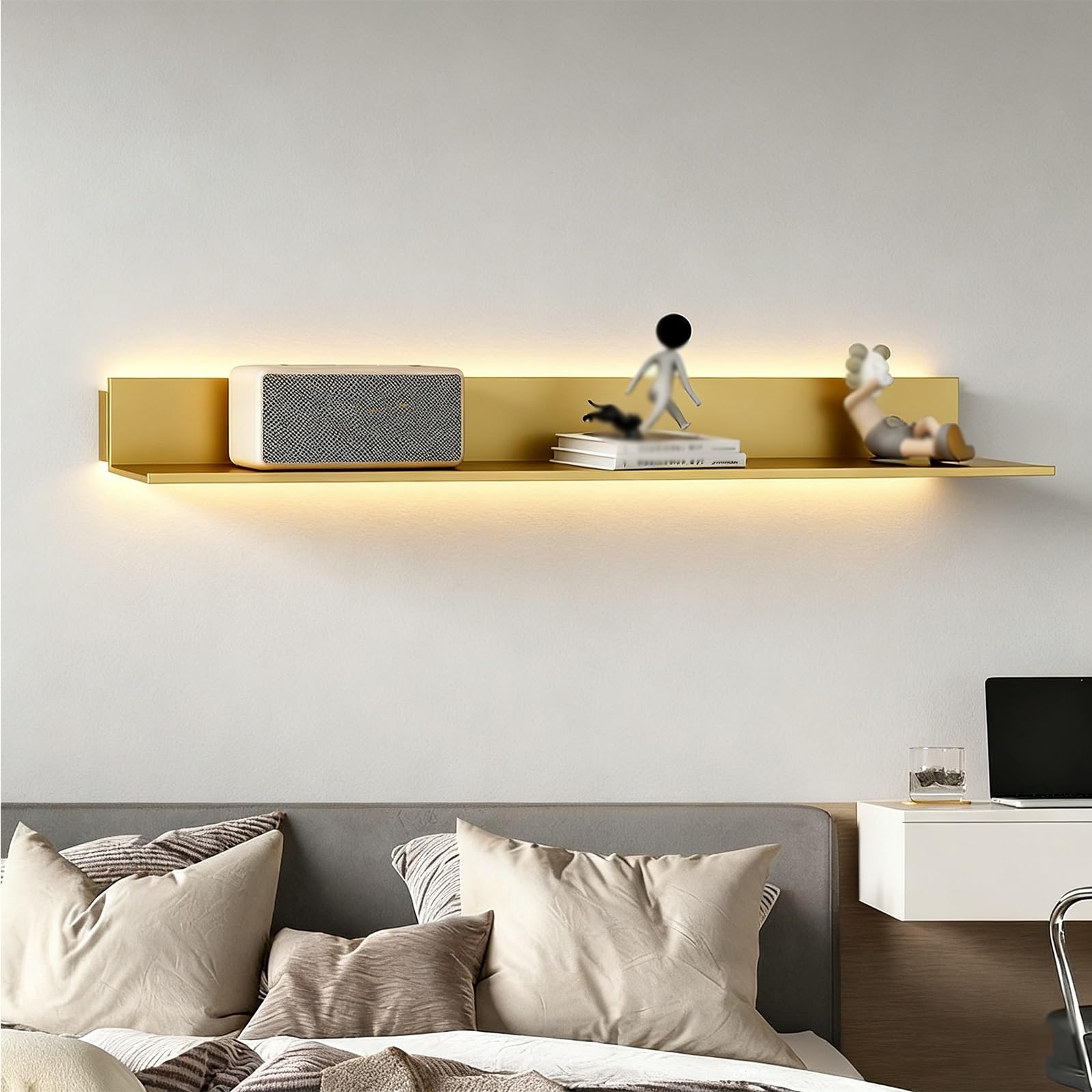 Étagère murale LED salon décoration étagère flottante métal 80cm