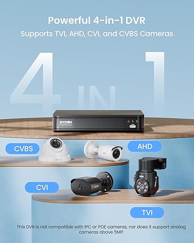 Miniatura 4 de ZOSI H.265+ 5MP 3K Lite grabadora DVR CCTV de 8 canales, detección de humanos y vehículos con IA, notificación push, capacidad híbrida 4 en 1