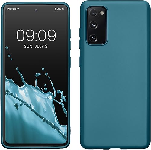 kwmobile Funda compatible con Samsung Galaxy S20 FE - Funda de silicona TPU metálica suave y delgada - Azul caribeño metálico