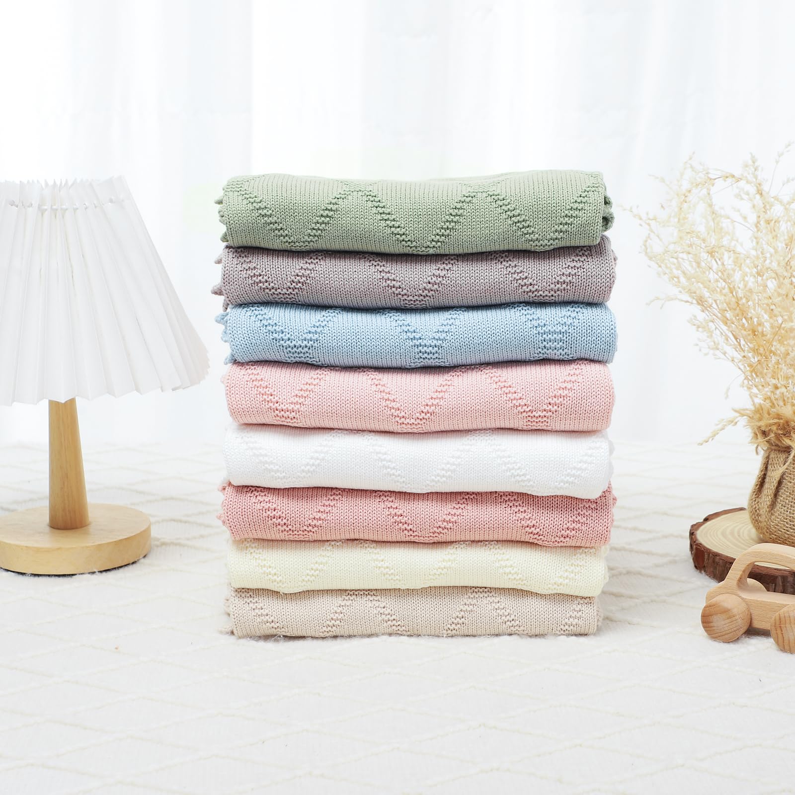 mimixiong Baby Blanket 100% Cotton Knitted Soft Knit Crochet Blankets for Newborn Boy Girls Toddler 100x80cm (Light Blue) - Image 4