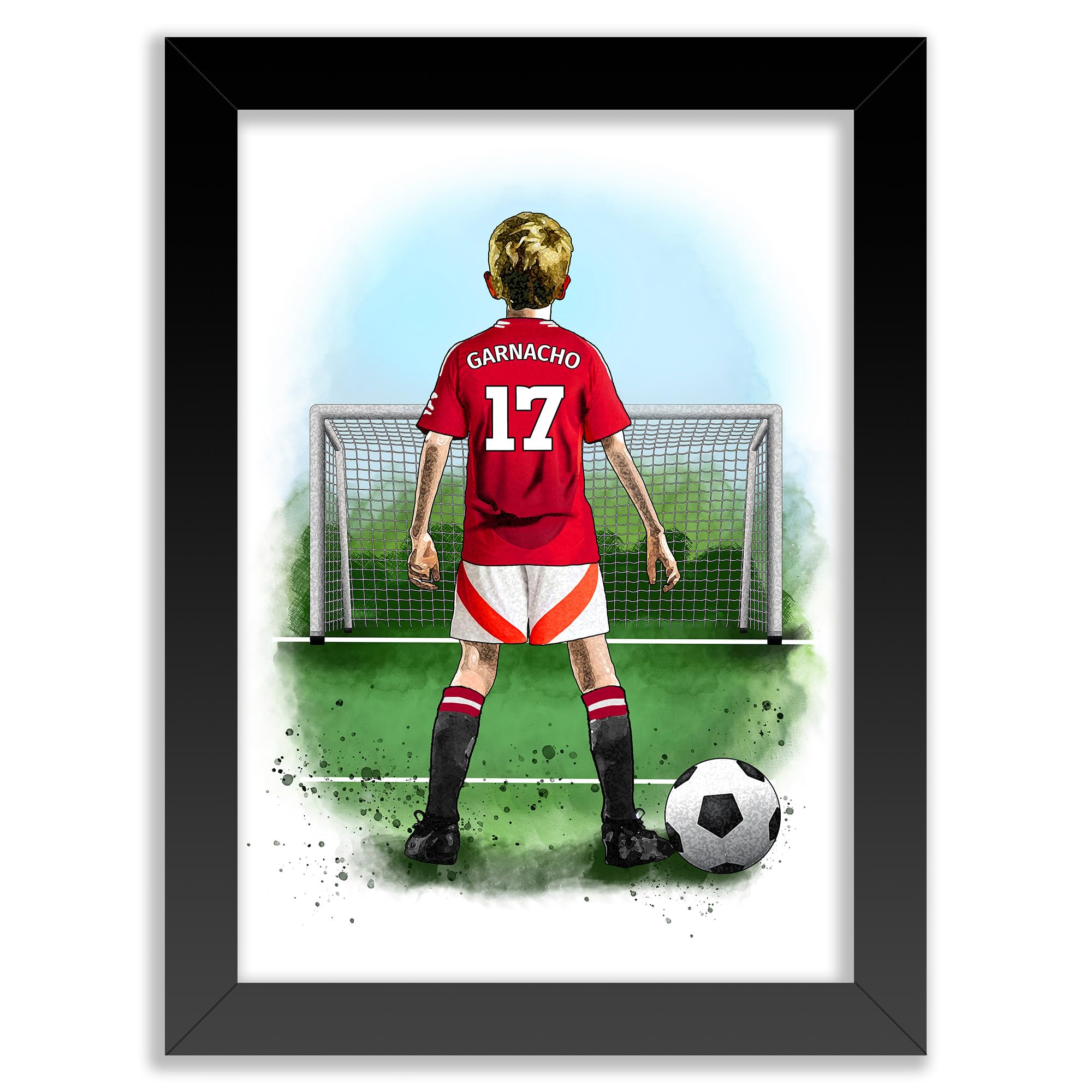 Personalised Manchester United Gifts for Boys - Man Utd - Man U Football Posters for Boys Bedrooms - Manchester United Room Decor by Art by Toor (Black Frame)