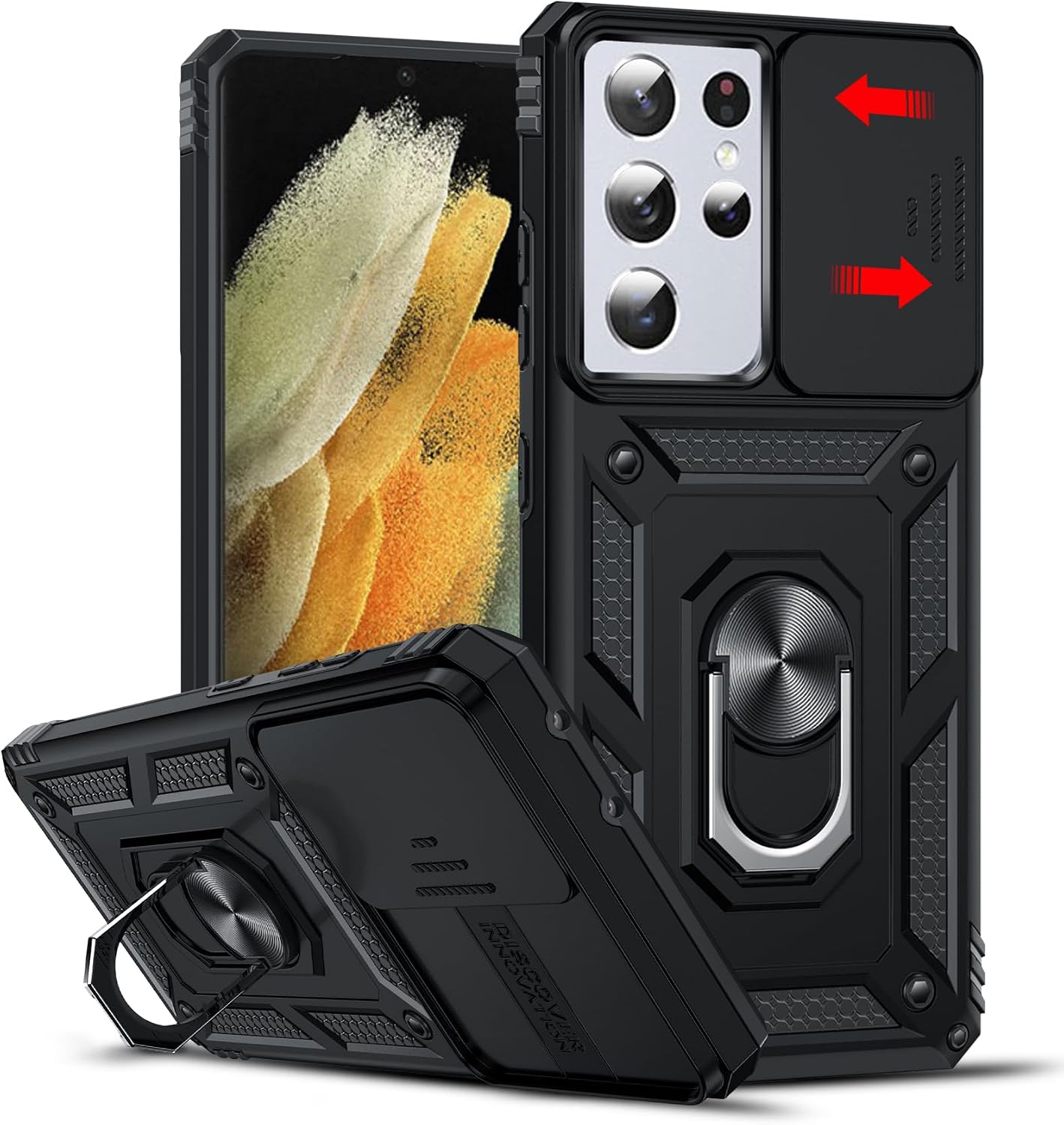 LeYi for Samsung Galaxy S21-Ultra Case: Silde Camera Cover+Kickstand, Black