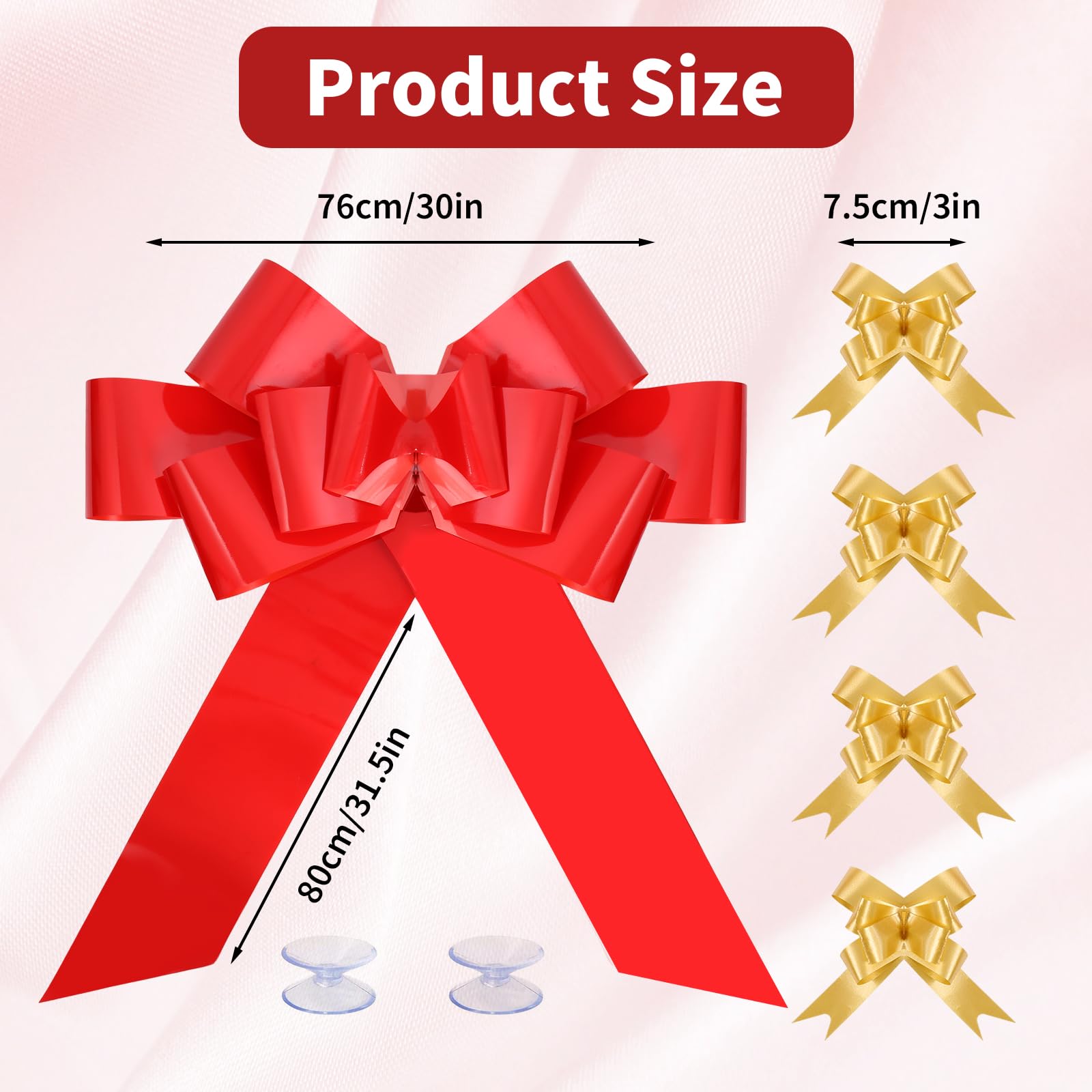 XXL Rote Schleife 76cm Auto Dekoration - Mit Saugnapf Wiederverwendbar