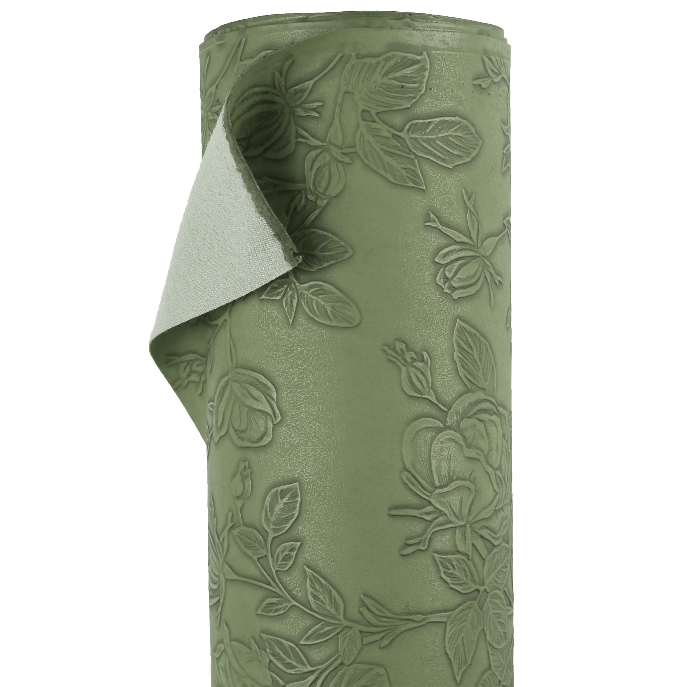 A-Express Green Floral Faux Leather Fabric - Embossed Pu Vinyl Material - 140Cm 55" Inches Wide - 430 Gsm By The Metre - Textured Flower Upholstery Fabric, Diy Craft Sheets, Purse - Sample
