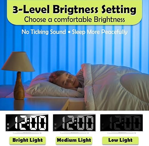 Miniatura 5 de Reloj despertador digital LED para dormitorio, relojes enchufables con doble alarma, repetición y temperatura, impermeable, 3 niveles de brillo,