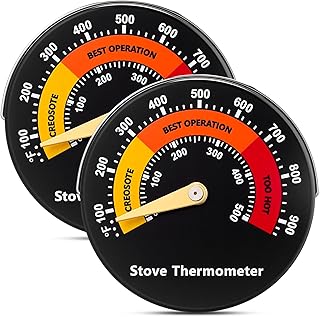 Frienda 2 Pcs Wood Stove Thermometer Accessories, Magnetic Stove Top Meter Gas Oven Pipe Thermometer Gauge for Wood Burning Top Gas Pellet Fireplace Flue Avoiding Destroyed by Overheat