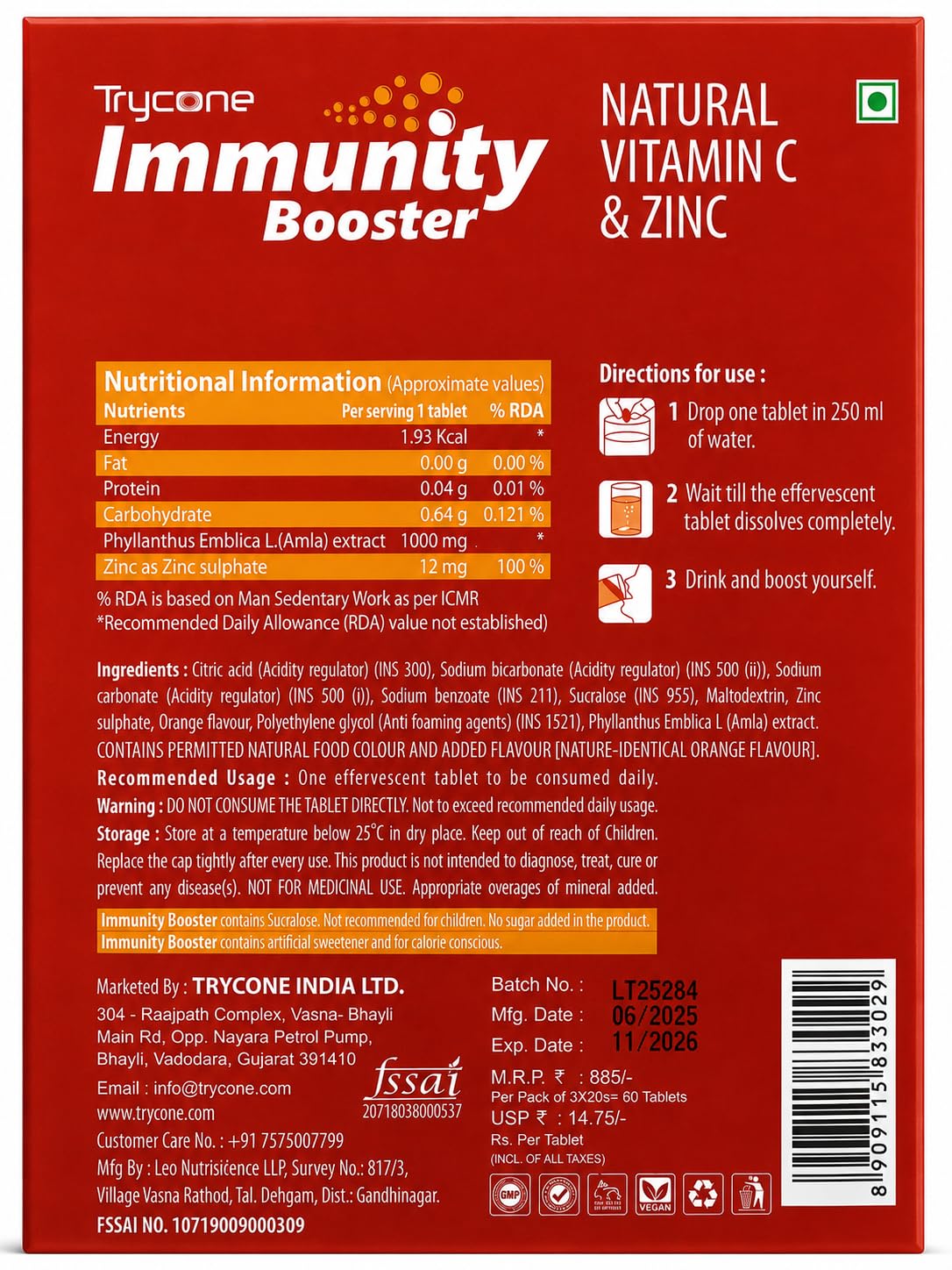 Trycone Immunity Booster For Adults With Natural Vitamin C From Amla Extract & Zinc – Antioxidant – Immunity Booster – Skin Care - 60 Effervescent Tablets – Orange Flavour 4
