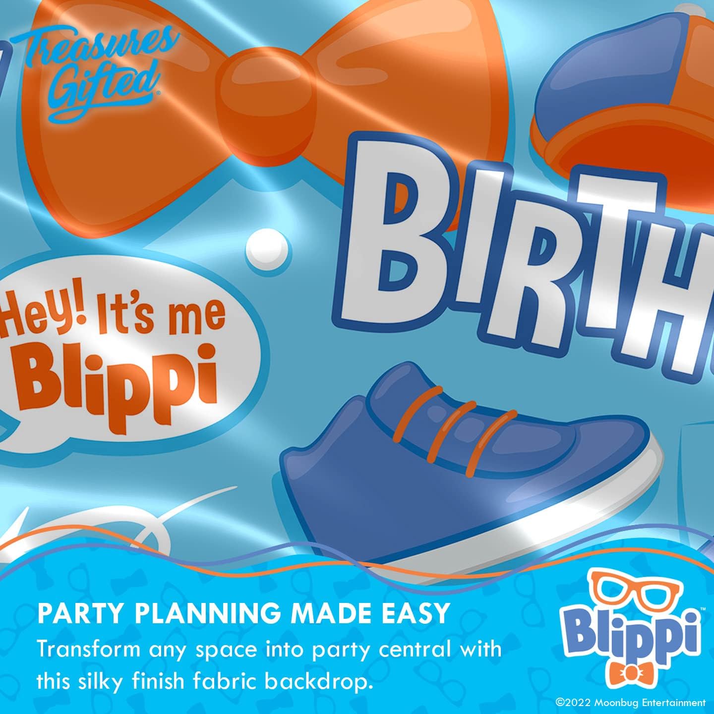 Treasures Gifted Officially Licensed Blippi Birthday Party Supplies - Blippi Backdrop - 4.25ft Tall x 6ft Wide Happy Birthday Backdrop - Large Blippi Birthday Banner - Blippi Party Decorations