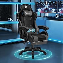 ALFORDSON Massage Gaming Chair with Telescopic Footrest, Gamer Chair with Lumbar Cushion & Headrest, Ergonomic Office Chairs, Adjustable Backrest, 90-150°, Faux Leather (Grey)