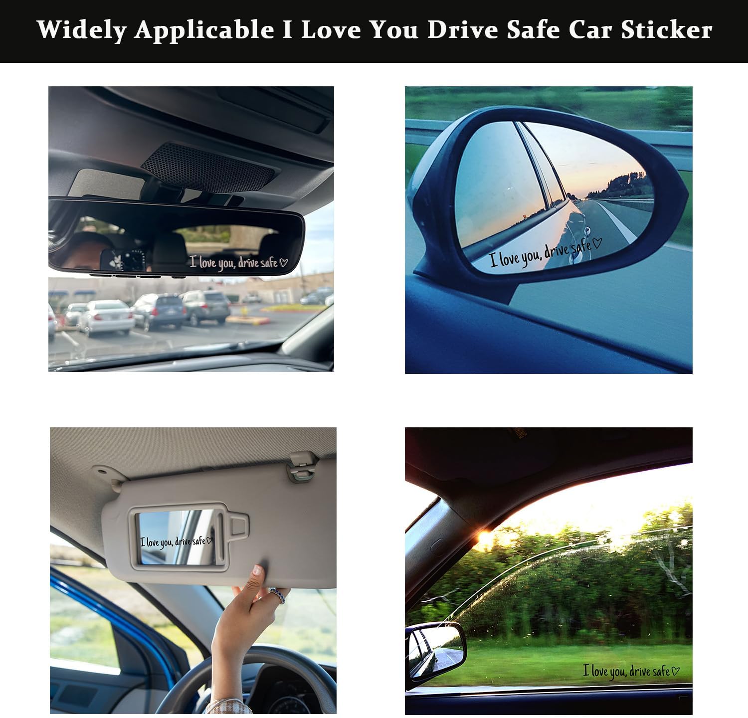 8PCS I Love You Drive Safe Mirror Decal, I Love You Drive Safe Car Rearview Mirror Decal, Car Stickers for Window Safety Reminder (black + white) - Image 4